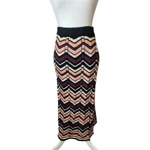 NKN NEKANE Zigzag Chevron Black Purple Cream Peach Knit Skirt Small/Medium NWT